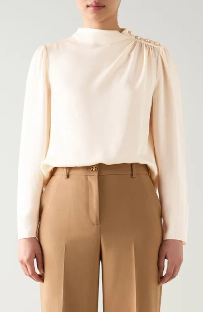Lk Bennett Samantha Button Shoulder Top In Neutral