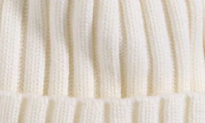Moncler Virgin Wool Rib Beanie With Faux Fur Pompom In White