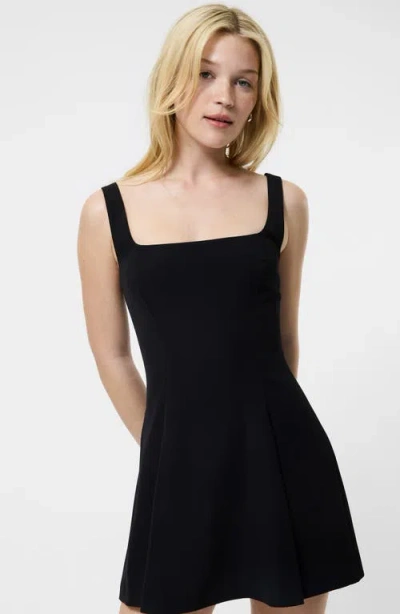 French Connection Square Neck Inverted Pleat Mini Dress In Black