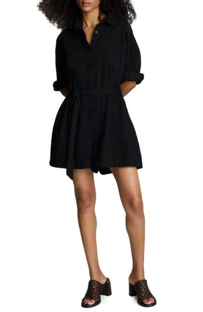Kenneth Cole Long Sleeve Button Front Easy Fit Denim Romper In Black