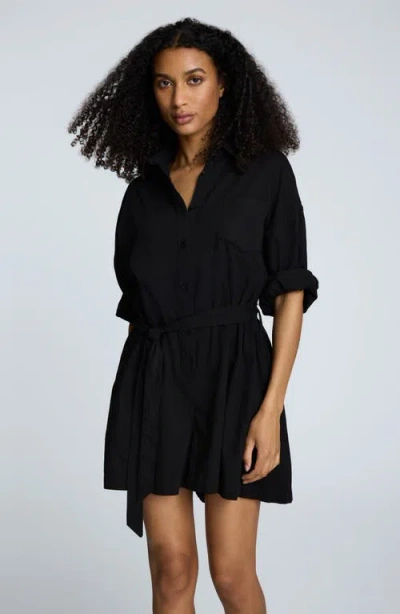 Kenneth Cole Long Sleeve Button Front Easy Fit Denim Romper In Black