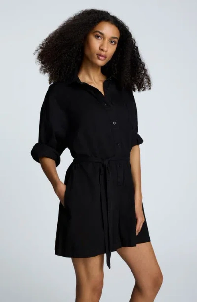 Kenneth Cole Long Sleeve Button Front Easy Fit Denim Romper In Black