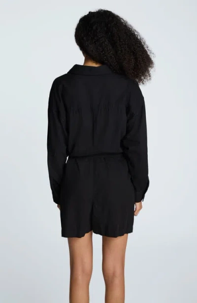 Kenneth Cole Long Sleeve Button Front Easy Fit Denim Romper In Black