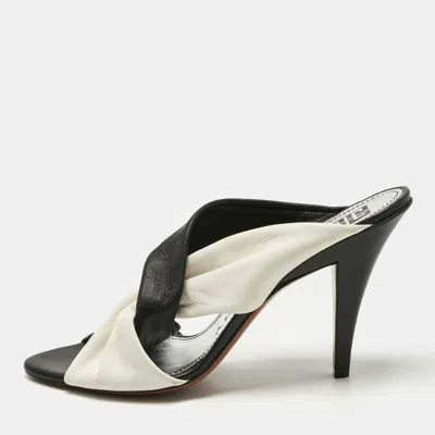 Pre-owned Givenchy Black/white Leather Crisscross Slide Sandals Size 39