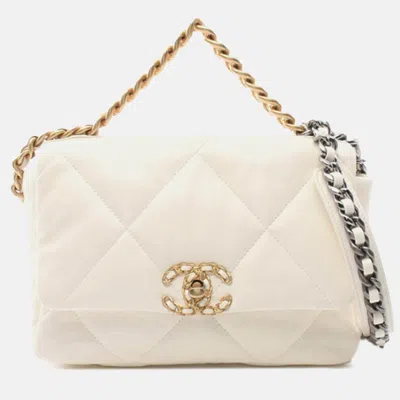 Pre-owned Chanel 19 Flap Medium White Lambskin Shoulder Bag