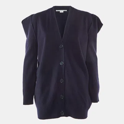 Pre-owned Stella Mccartney Navy Blue Wool Button Front Oversized Cardigan Xs