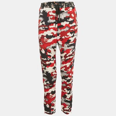 Pre-owned Louis Vuitton Red Camouflage Print Silk Drawstring Trousers S