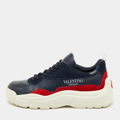 Pre-owned Valentino Garavani Blue/red Suede And Leather Gumboy Low Top Sneakers Size 41