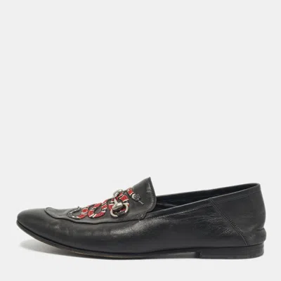 Pre-owned Gucci Black Leather Snake Applique Brixton Loafers Size 44.5