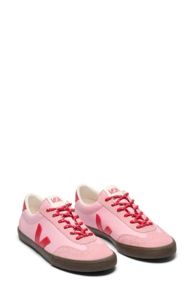 Veja Volley Leather Sneaker In Guimauve Pekin Eagle In Pink