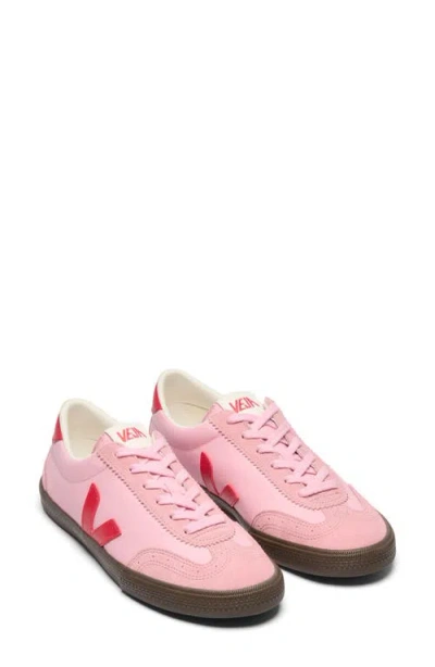 Veja Volley Leather Sneaker In Guimauve Pekin Eagle In Pink