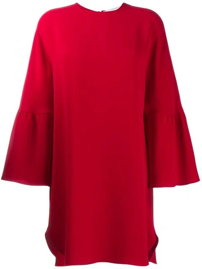 Valentino Bell Sleeve Cady Dress In Red