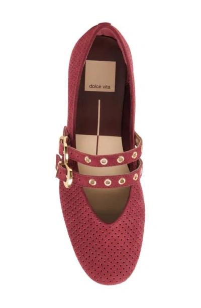 Dolce Vita Baylee Grommet Ballet Flats Oxblood Perforated Suede In Red