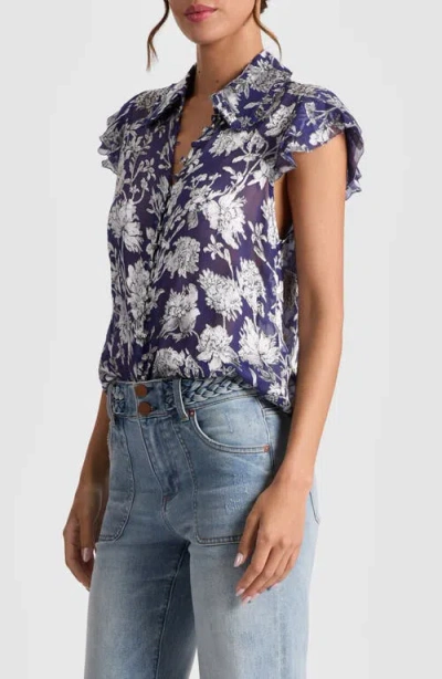 Alice And Olivia Martel Flutter-sleeve Blouse In Multi