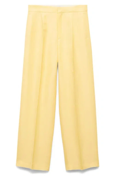 Mango Linen-blend Pleated Trousers Yellow In Yellow