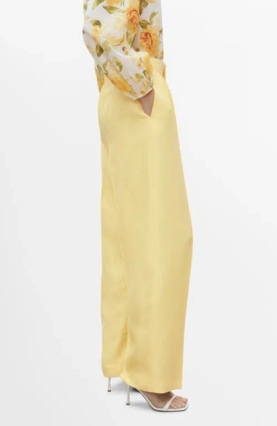 Mango Linen-blend Pleated Trousers Yellow In Yellow