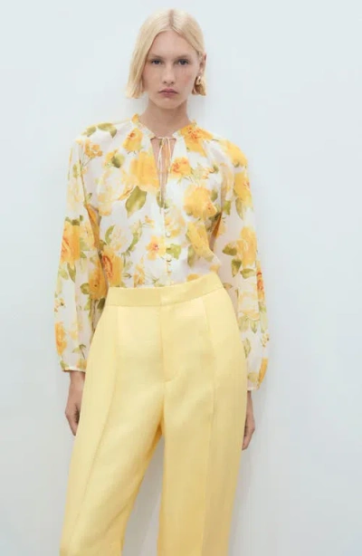 Mango Linen-blend Pleated Trousers Yellow In Yellow