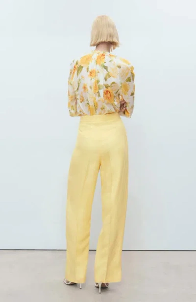 Mango Linen-blend Pleated Trousers Yellow In Yellow
