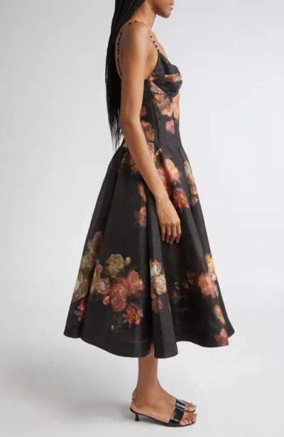 Zimmermann Hypnotic Embellished Belted Cutout Linen And Silk-blend Midi Dress In Multi