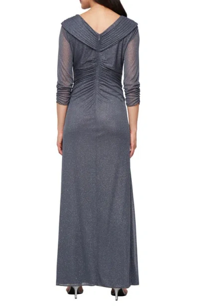 Alex Evenings Women's Glitter Mesh Long V-neck Gown In Gray