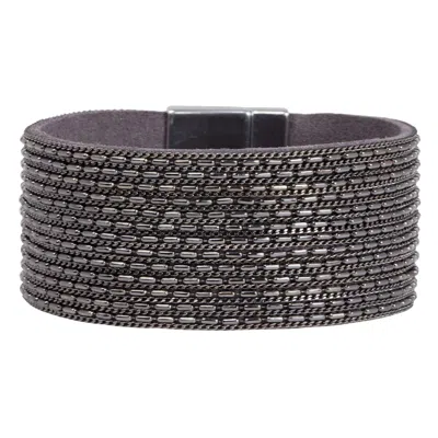 Saachi Rock 'n' Roll Chain Detailed Leather Cuff Bracelet In Black