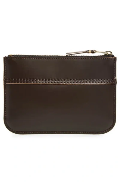 Comme Des Garçons Wallets Triple Stitch Leather Zip Pouch In Brown