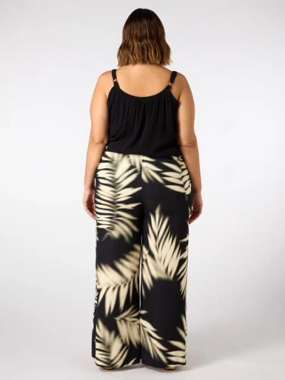 Live Unlimited Leaf Print Wide Leg Pull On Pants In Black
