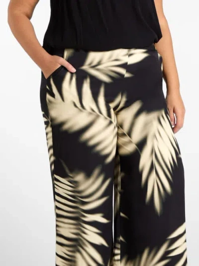 Live Unlimited Leaf Print Wide Leg Pull On Pants In Black
