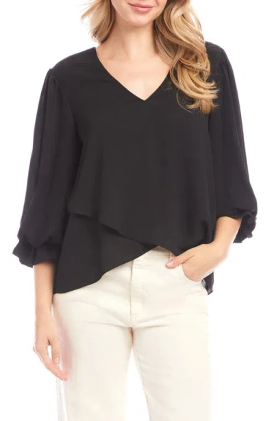 Karen Kane Layered Sleeve Asymmetric Top In Black In Black