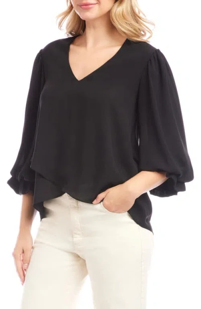 Karen Kane Layered Sleeve Asymmetric Top In Black In Black