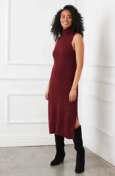 Karen Kane Sleeveless Turtleneck Sweater Dress In Wine In Red