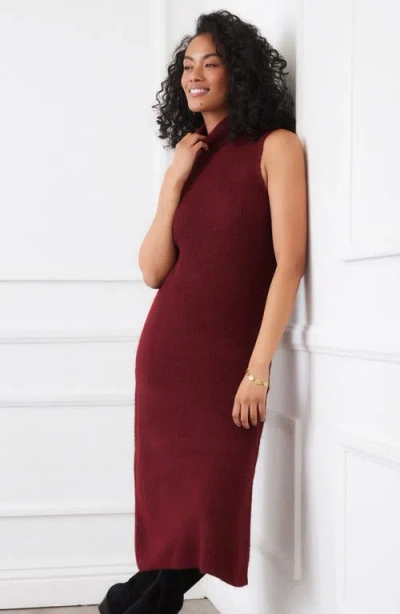Karen Kane Sleeveless Turtleneck Sweater Dress In Wine In Red