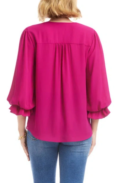 Karen Kane Layered Sleeve Asymmetric Top In Magenta In Animal Print