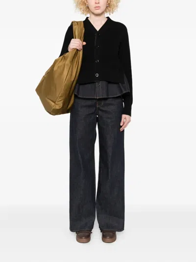 Sacai Panelled Cotton Jeans In Black
