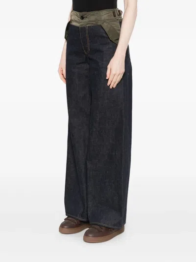 Sacai Panelled Cotton Jeans In Black