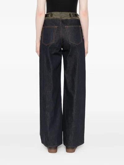 Sacai Panelled Cotton Jeans In Black