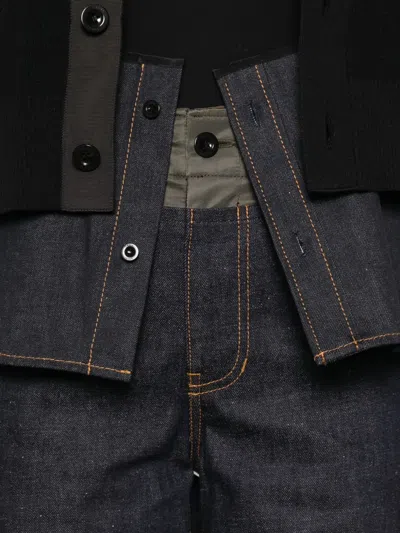 Sacai Panelled Cotton Jeans In Black