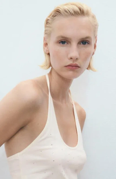 Mango Cotton Embellished Halter Top In Pink