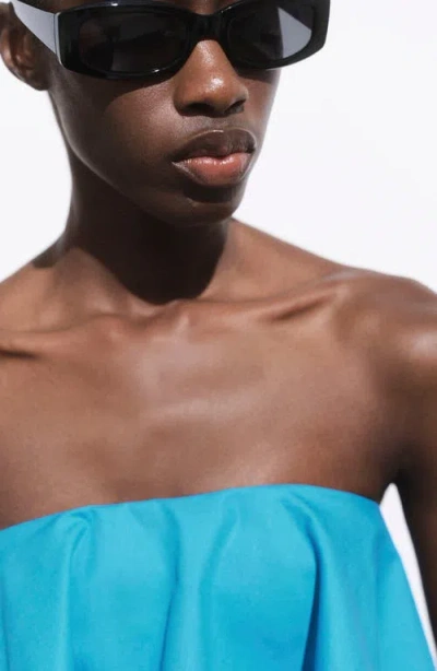 Mango Strapless Ruffle Top In Blue