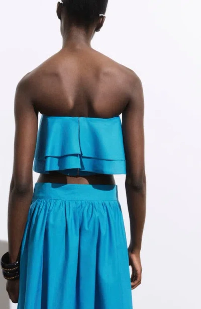 Mango Strapless Ruffle Top In Blue