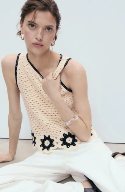 Mango Crochet Top With Floral Finishes Ecru In White