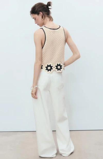 Mango Crochet Top With Floral Finishes Ecru In White