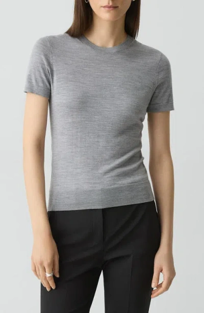 Theory Short-sleeve Sweater In Regal Wool In Gray