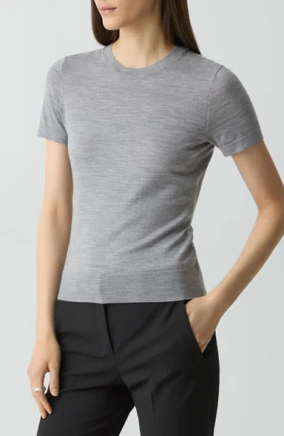 Theory Short-sleeve Sweater In Regal Wool In Gray