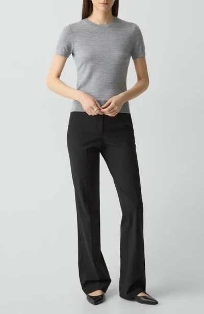 Theory Short-sleeve Sweater In Regal Wool In Gray