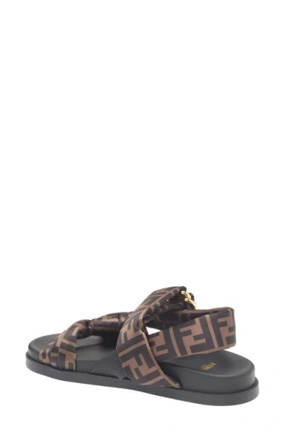 Fendi Women Feel Elastic Satin Sandals With Ff Motif In Brown