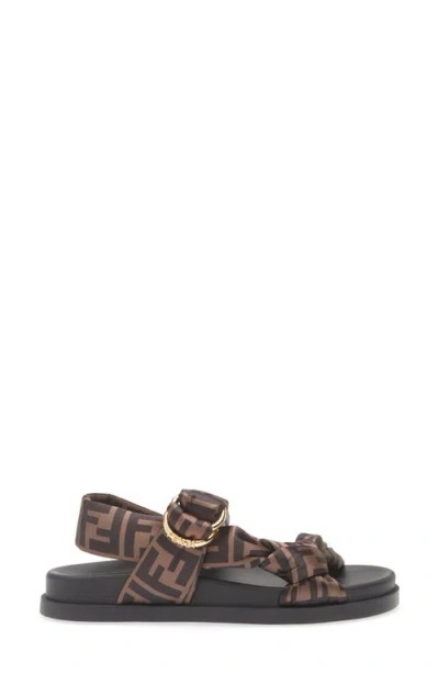Fendi Women Feel Elastic Satin Sandals With Ff Motif In Brown