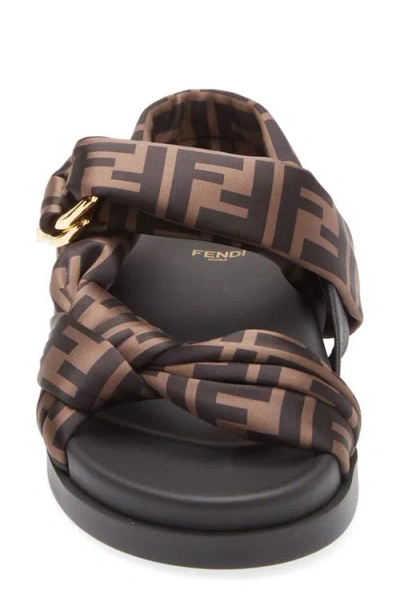 Fendi Women Feel Elastic Satin Sandals With Ff Motif In Brown