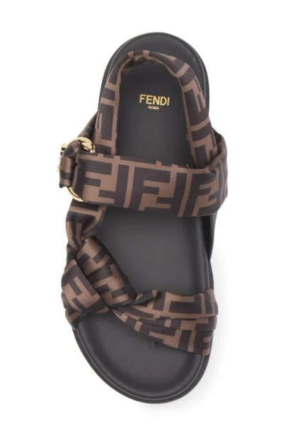 Fendi Women Feel Elastic Satin Sandals With Ff Motif In Brown