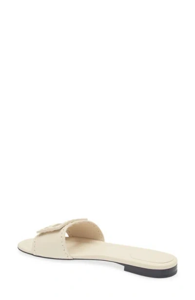 Fendi Baguette Ff Leather Buckle Flat Slide Sandals In White